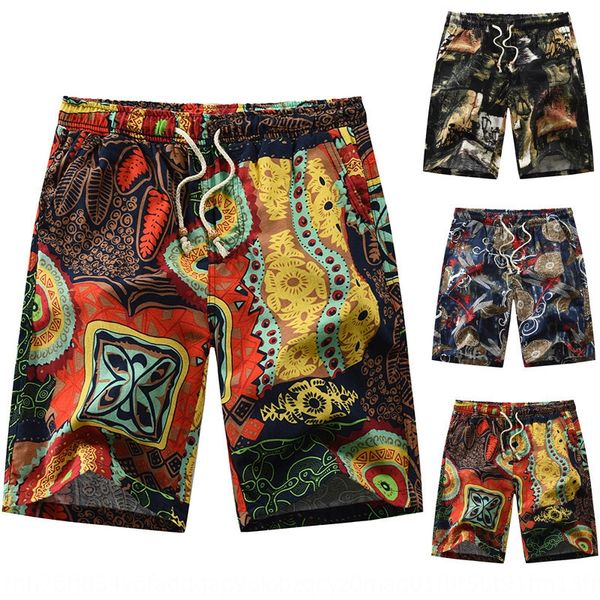 

2020 summer new men's beaded and casual printed shorts five-point drawstring beaded beach shorts