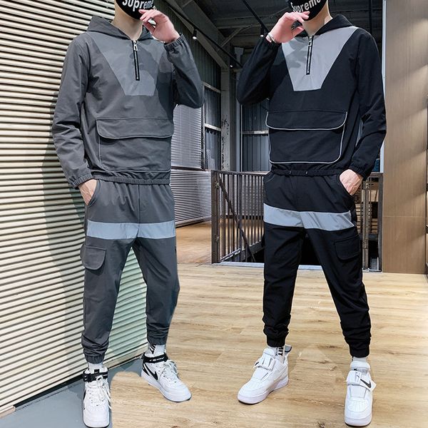

men's tracksuit 2020 spring/autumn man two-piece set sweat suit overalls korean leisure suit plus size jackets+harem pants, Gray