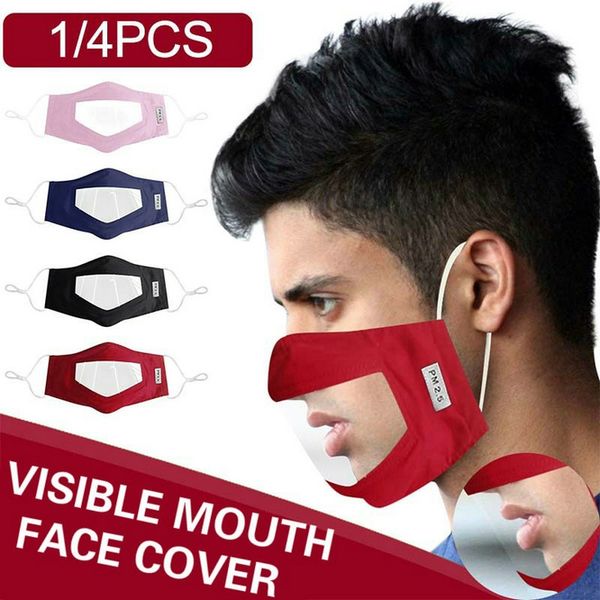 

pvc hard people pvc cover face reusable with elasticity adults clear face visible deaf dust hearing mask mouth window of visible washable, Black