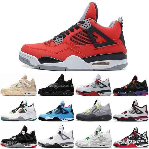 

2020 sail 4 4s black cat white cement what the fire red mens basketball shoes cactus jack tattoo raptors men women sports sneakers, White;red