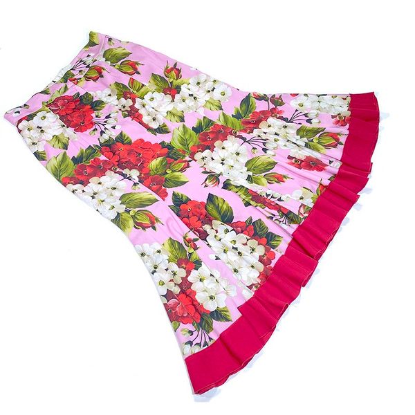 

italy fashion floral skirt 2020 summer new designer fashion style womens geranium printed satin silk mermaid skirts, Black