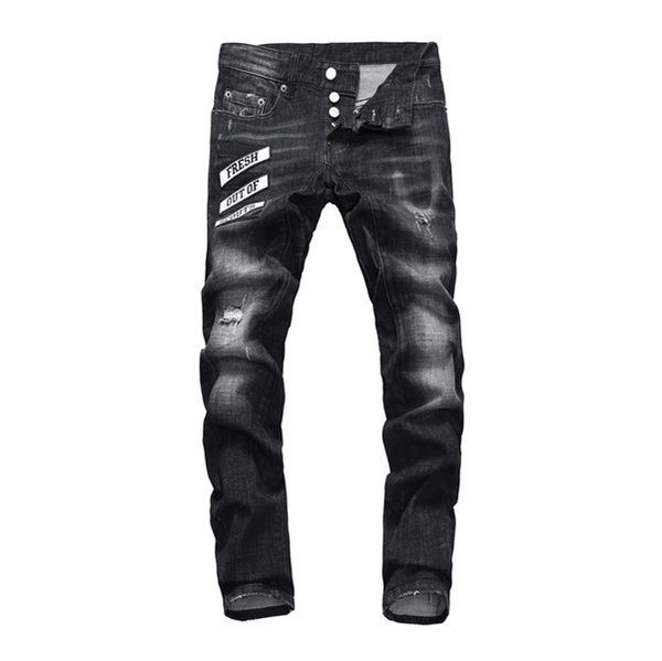 

2020 fashion designer embroidered denim men's skinny straight pants broken trousers wild edition european and american size 28-38, Blue