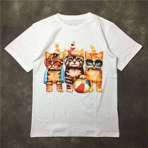 

street fashion mens t shirt 2020 kittens print polos pullover short sleeves t shirts men women couples style hip hop tee, White;black