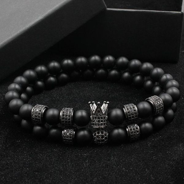 

norooni 2018 2pcs set uxury fashion crown charm bracelet natural stone for women and mens pulseras masculina gifts gift, Golden;silver