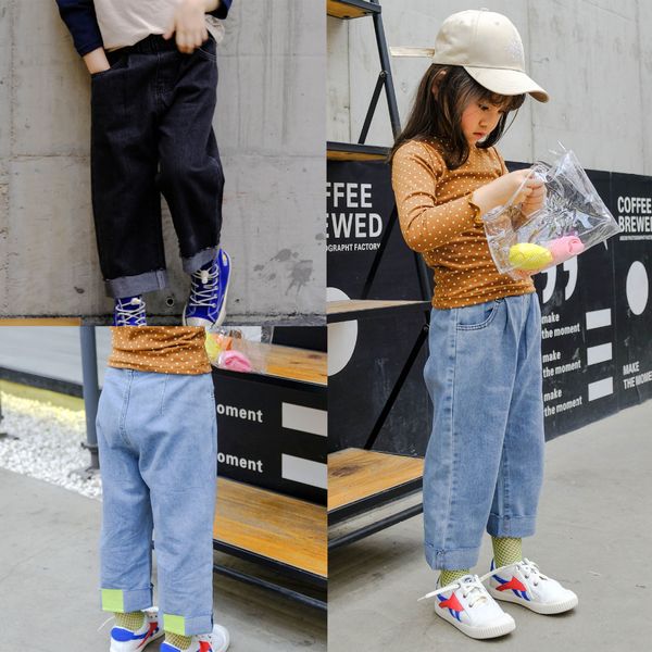 

2020 boys casual pants and and girls jeans classic wash jeans children loose casual pants, Blue