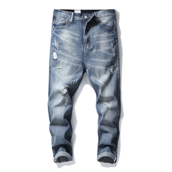 

men's jeans 2021 plus size harlan pants men loose ripped hole male spring and autumn straight streetwear nine points hip hop, Blue