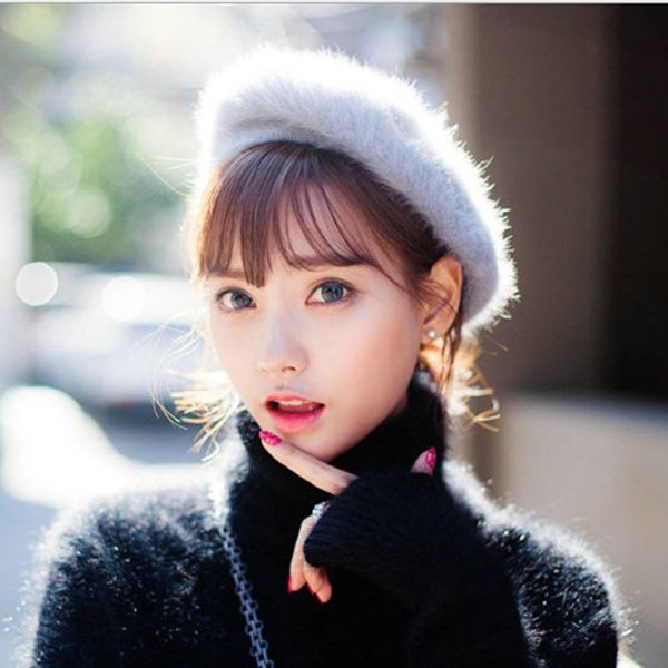 

korean women's season new fashion rabbit fur wool bumper beret beret hat bumper hat, Blue;gray