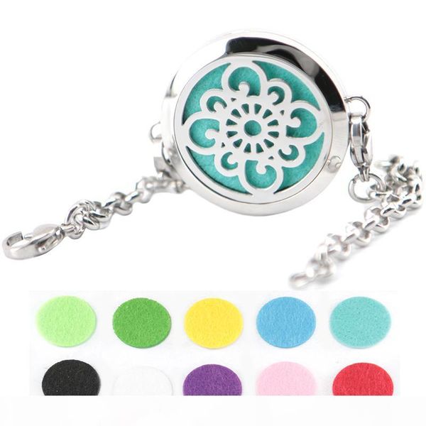 

new cute flower 30mm aromatherapy essential oils stainless steel perfume diffuser locket bracelet(length8.6") include 10pcs felt pads, Black