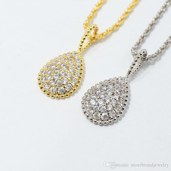 

fashion copper gold-plated jewelry porsche * style water drop shape full diamond bead necklace three colors, Silver