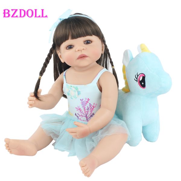 

55cm full silicone reborn baby doll toy lifelike vinyl princess unicorn babies girl bathe toy kids birthday gift dress up doll t200712, White