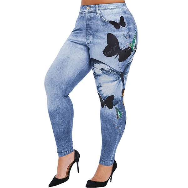 

3d butterfly print high waist leggings women pant plus size long pencil pants jeans trousers women denim legging legins, Black