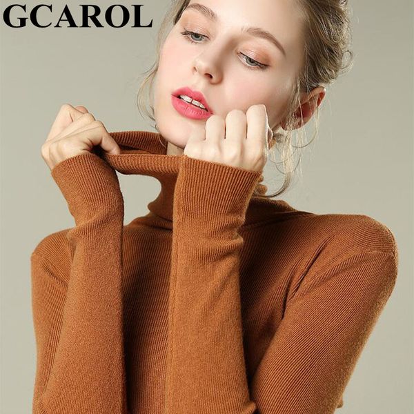 

gcarol new women turtleneck sweater 30% wool minimalist jumper slim stretch spring fall winter base knit pullover, White;black