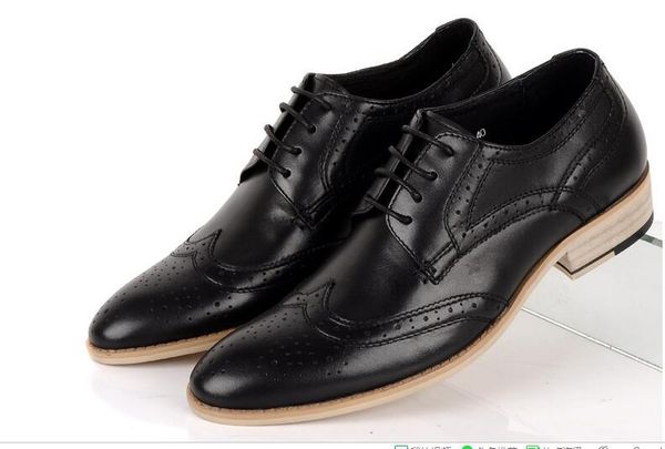 

dress shoes pointed toe men's genuine leather high-lace up formal brogue business, Black