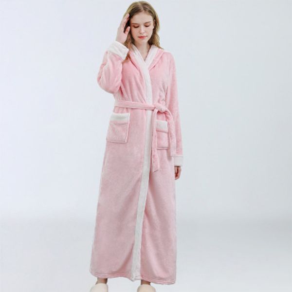 

Womens Designer Sleepwear Fall and Winter Nightgown Thickened Plus Size Bathrobe Explosion Models Hooded Hit Color Home Service Nightgown