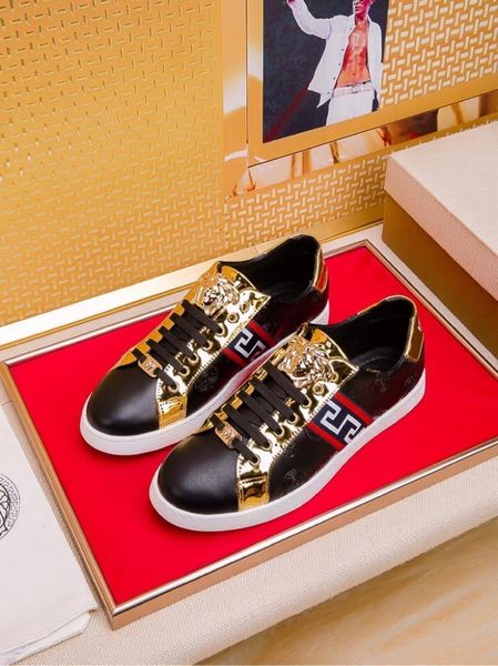 

2020i роскошь пользовательских medusa напечатаны низкой топ шнуровка случайной спортивной обуви, высокий класс моды дикой мужской обувь, раз, Black