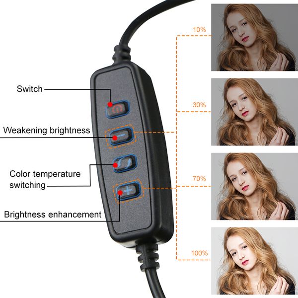 

16/26cm pgraphy led selfie ring light three-speed stepless lighting dimmable with cradle head for makeup video live studio