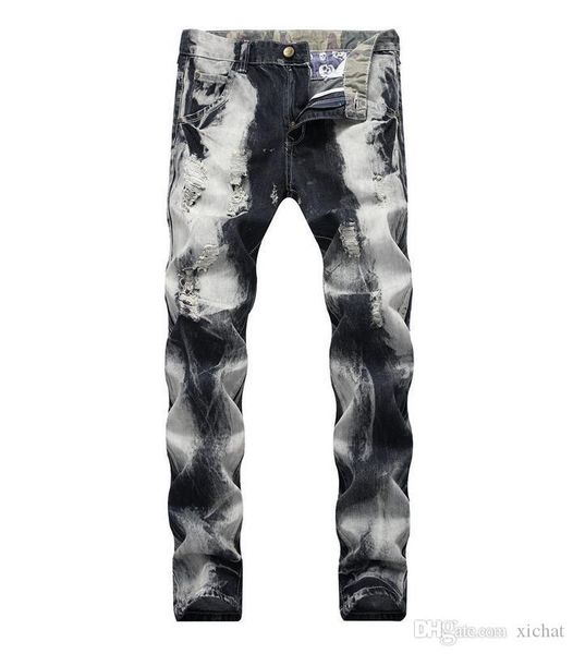

2018 big size jeans new men's washed hit color jeans hole denim pants casual streight leg jeans size 28-40 cj2806, Blue