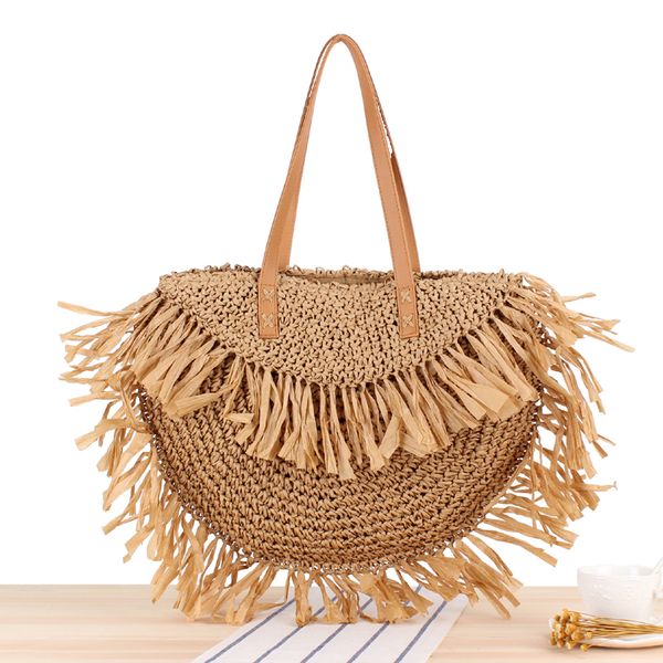 

tassel shoulder straw woven bag paper woven beach bag fashion women's bags