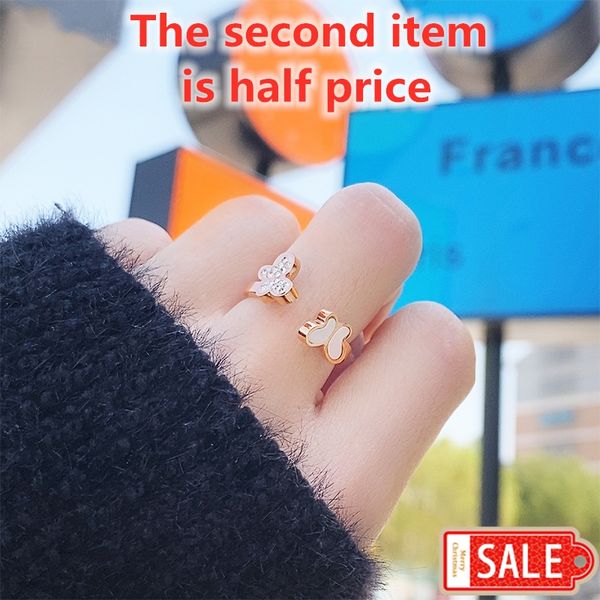 

the second item is half price steel butterfly women's open-ended fashion ring korean style simple non-fading internet celebrity jewelry, Silver