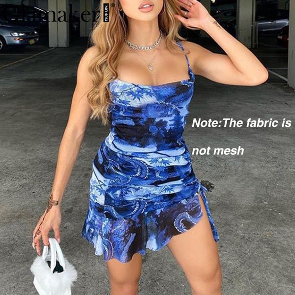 

2020 new glamaker mesh angel print short black dress women pleated backless bodycon beach sundress elegant party club vintage, Black;gray