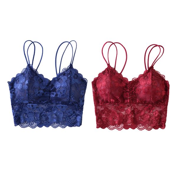 

lace bralette padded lace bandeau bra with straps for women red+blue, Red;black