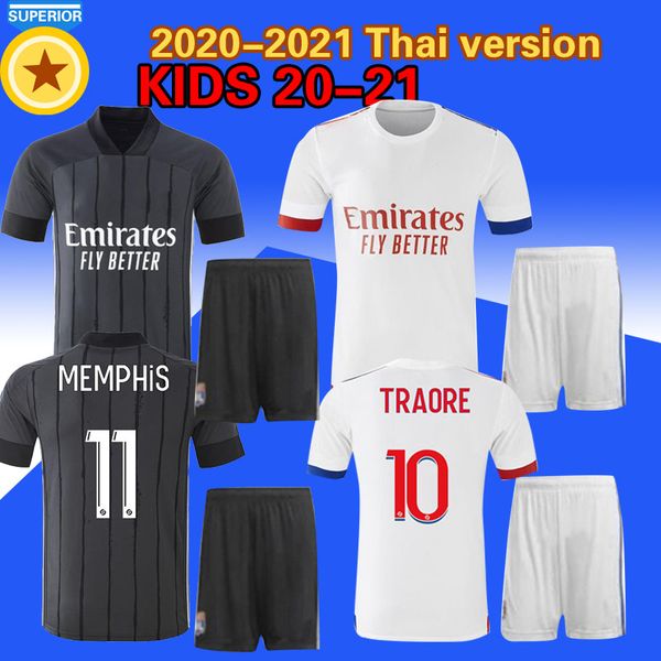 

20/21 kids kit olympique lyonnais soccer jersey 2020 home lyon aouar memphis dembele traore soccer shirt memphis tousart children football u, Black;yellow
