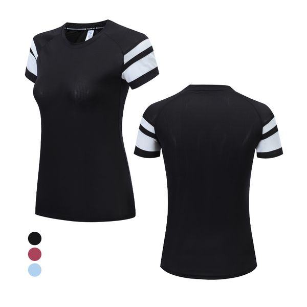 

women running short sleeve slim elastic yoga tshirt mesh breathable female jogging training t patchwork ladies fitness tee, Black;blue