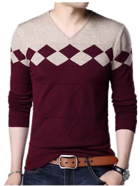 

cashmere sweater men geometric clothes autumn winter v-neck pullover men long sleeve robe pull homme hiver knitted sweaters-a, White;black