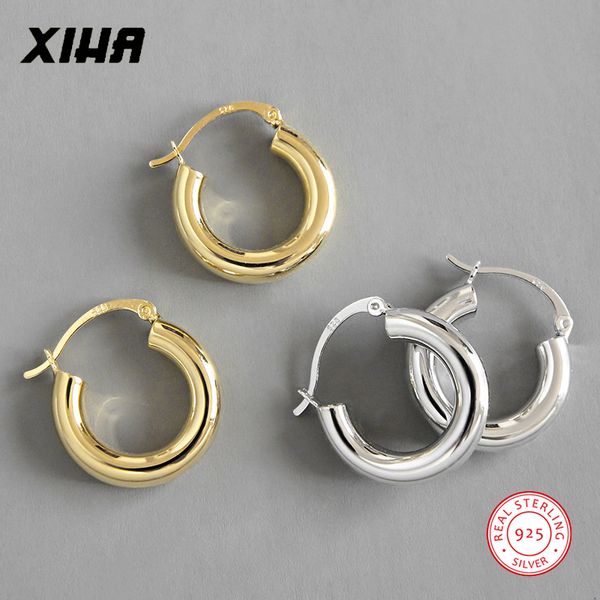 

minimalistic trendy huggie small hoop earrings for women thick gold 925 sterling silver circle round earing fashion jewelry 2020, Golden;silver