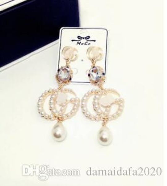 

fashion pearl crystal pendant letters female simple trend earrings ear clip jewelry accessories, Gray