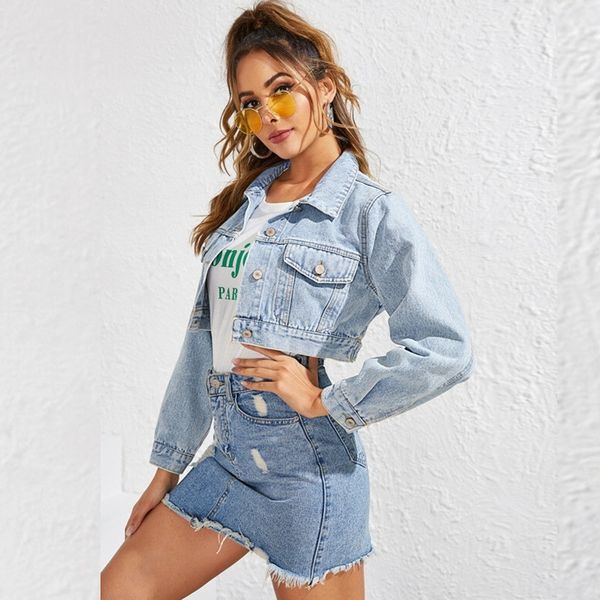 

women's jackets s009 fashion short retro jeans cropped long sleeve female denim vintage street motorcycle coats, Black;brown