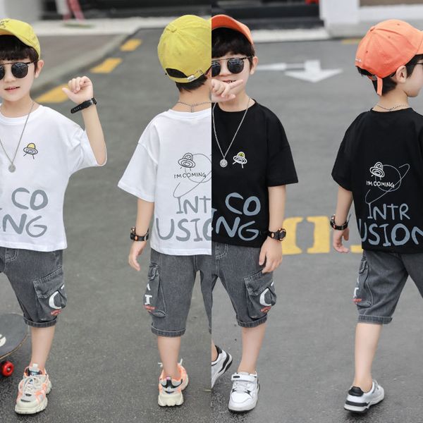 

summer men's medium earth and large children's sports suit two-piece fashionable boys' 2020 new style 9 around the earth suit