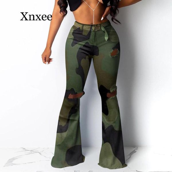 

camouflage women big flare jeans wide leg pants casual long trousers fashion lady wild stretchy bellbottoms pant, Black;white