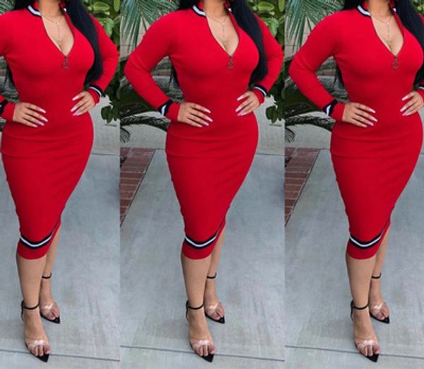 

women dress women autumn zipper midi dress 2020 new slim skirts womens designer solid color dresses selling casual tight skirts, Black;gray