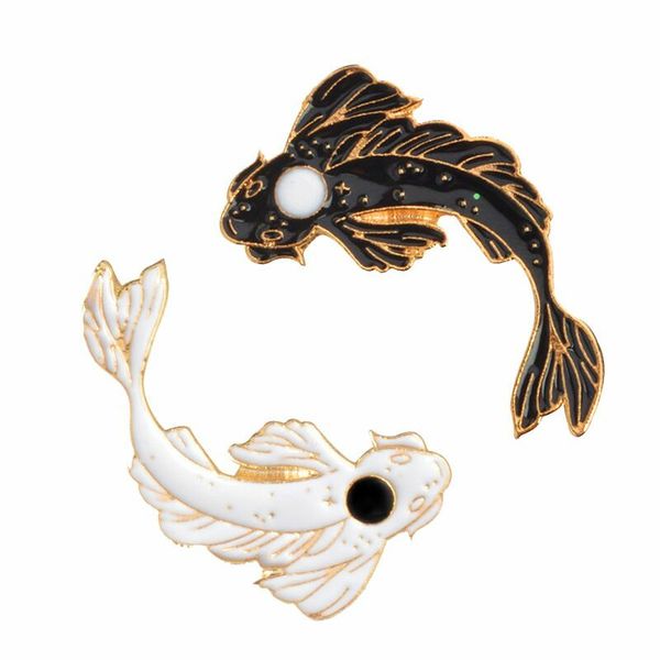 

yin yang koi pins japanse koi vis goudvis harde emaille reversspeldjes badges broches animal pins clooection, Gray