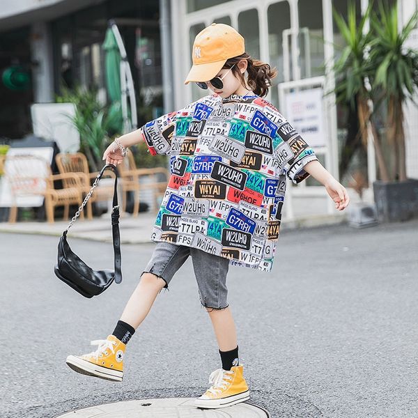 

girl's 2020 korean style new children's fashionable internet red t-shirt t-shirt short-sleeved children's fashionable, Blue