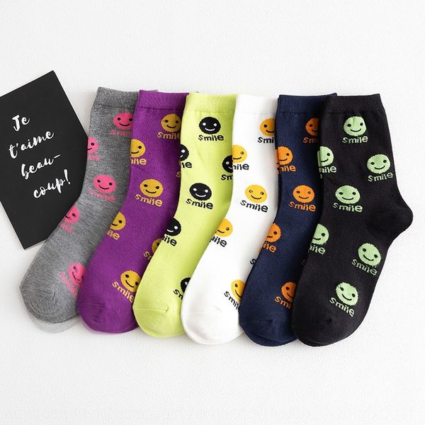 

модные носки smiley лиц и women'sstyle персонализированного хлопок середины трубки корейски ins студенческие спортивные носки, Black