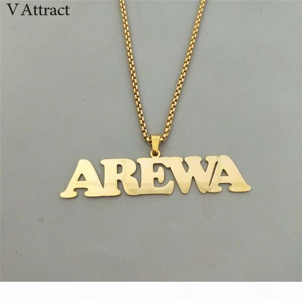 

v attract stainless steel charm personalized name necklace men jewelry punk style gold chain nameplate collier femme custom gift, Silver