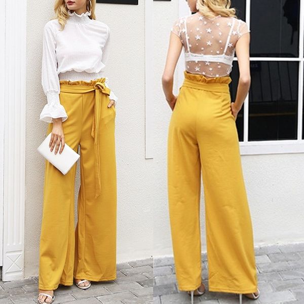 

6346# high waist slimming wide leg wide leg pants pants for women, Blue