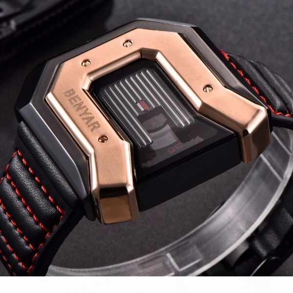 

benyar creative fashion design sport men wristwatches analog quartz wristwatch business watch for men male cloc, Slivery;brown