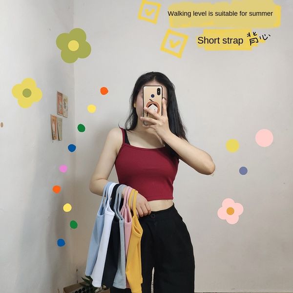 

women's small camisole vest shirt vest summer 2020 new knitted thread short all-match slim fashion inner base shirt, Camo