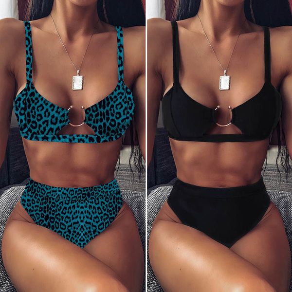

2020 bikini set hollow out swimsuit female leopard push up high waist swimwear women biquini strap beachwear, White;black