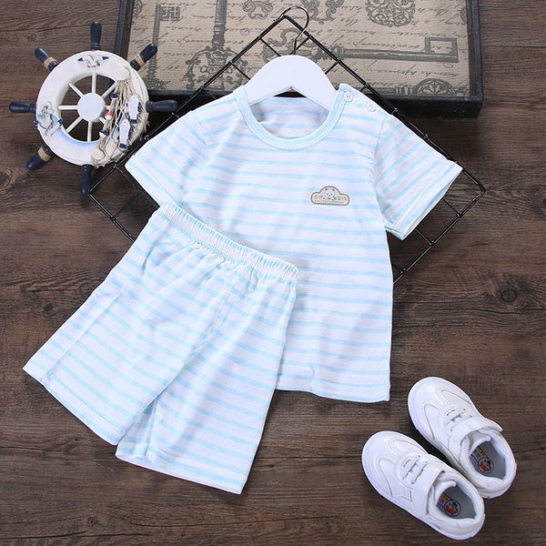 

k9sb0 new children t-shirt pant suit pants suit short sleeve pants set bamboo fiber summer children's clothing korean style children&#0, Blue