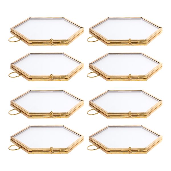 

8xvintage стиль шестигранного металл стекло фоторамка подвесной рамка золотой
