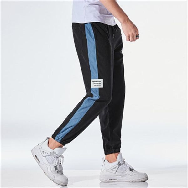 

fashion trend straight leggings male pocket trousers designer loose casual man harem pants fashion new drawstring pencil cropped pants, Black
