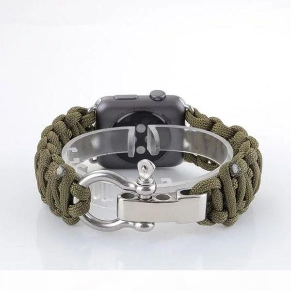 

woven nylon rope watchband for apple watch iwatch 1 2 3 38mm 42mm military tactical parachute cord survival band strap outdoors, Black;brown