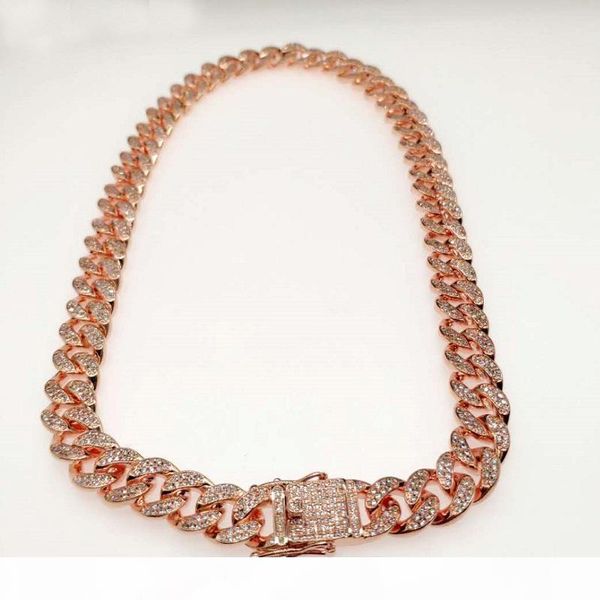 

usenset new 12mm miami cuban link chain rose gold plated fully iced out hip hop bling promotion chain ing, Silver