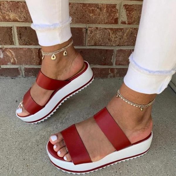 

summer comfortable flat bottom women slippers wild outdoor plus size female beach platform slippers flat slip on open toe shoes, Black