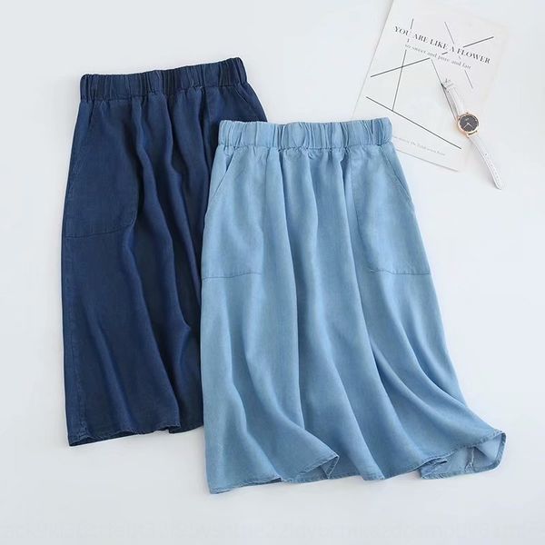 

korean style women's summer new elastic waist denim skirt big pocket thin tencel denim skirt 11424, Black