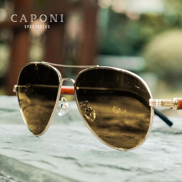 

caponi night vision men sunglasses polarized pchromic wooden legs pilot driving eye glasses for male uv protect bsys409, White;black
